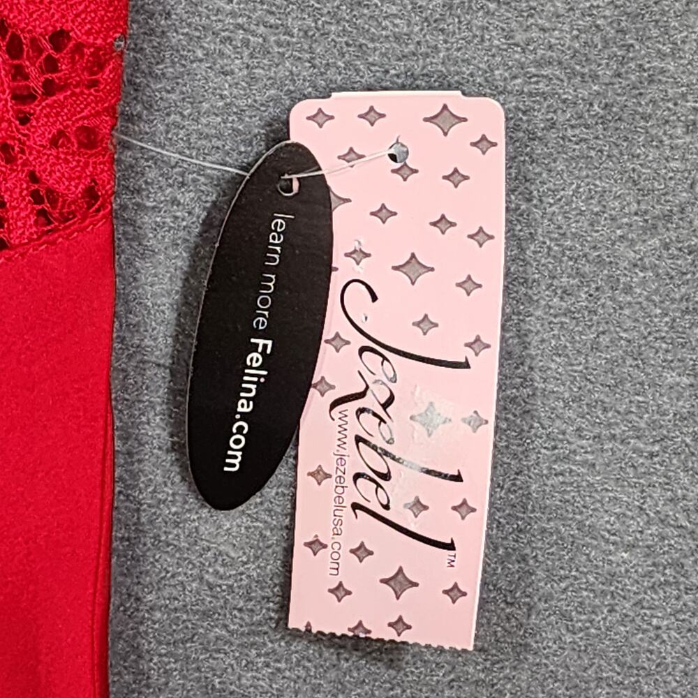 Jezebel Rita Chemise Red Satin with Sheer Lace Detail Nightgown Pajamas Medium - Picture 8 of 9